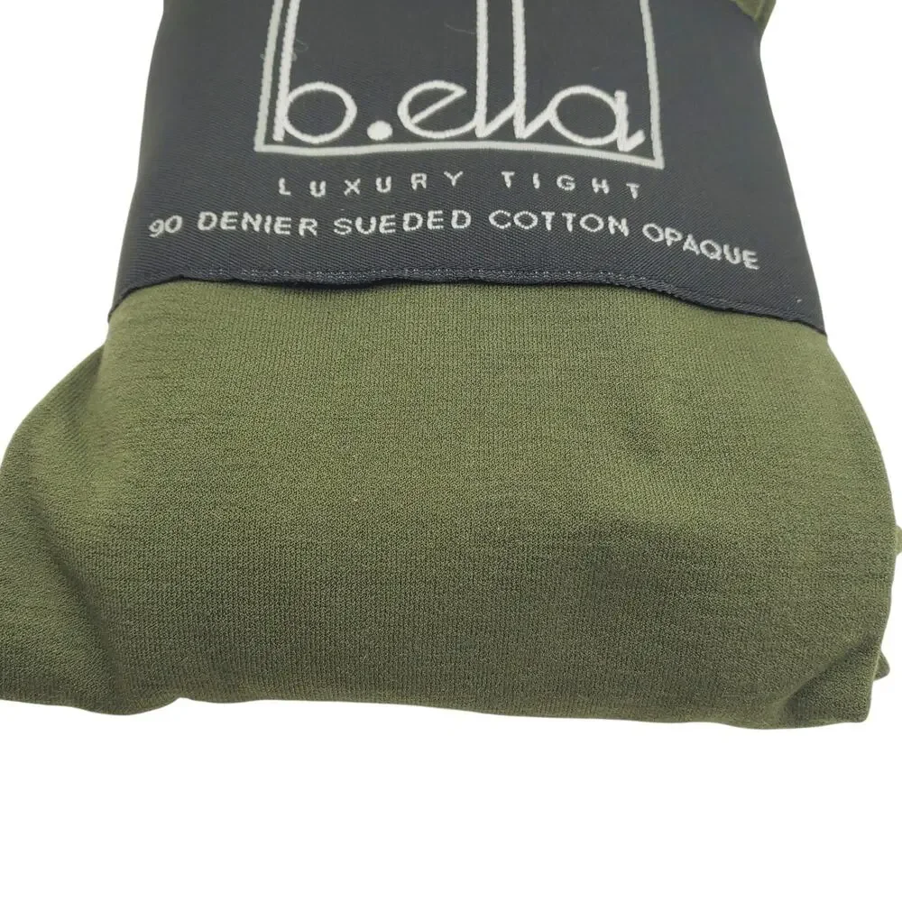 Italian Cotton Tights Small Dark Olive B.ella Erika 90 Denier Sueded NEW Opaque